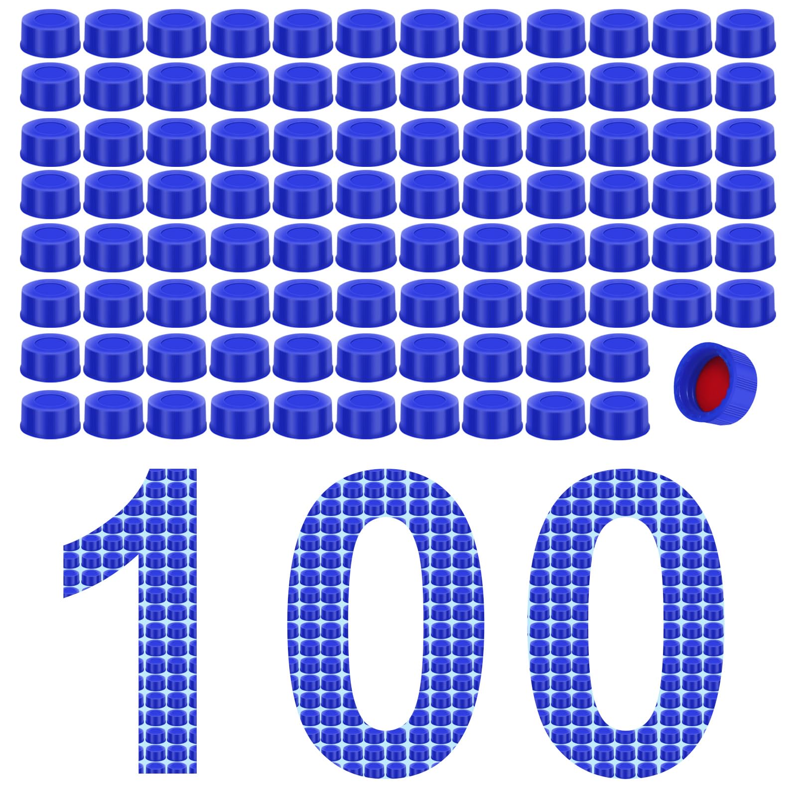 LVDALAB Blue Solid Polypropylene Cap Chromatography vials Caps, Red Silicone Septa with Ribbed Thread Screw Cap, Accessary for 1.5ml 18.ml 2ml 9-425 HPLC Autosampler Vials Pack of 100(Caps Only)
