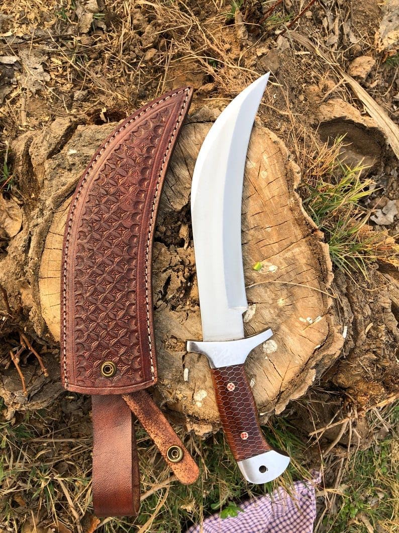 Custom Handmade D2 Steel Bowie Knife, EDC Fixed Blade Knives for Hunting Camping Outdoor Activities, Best Gift, Stylish Leather Sheath