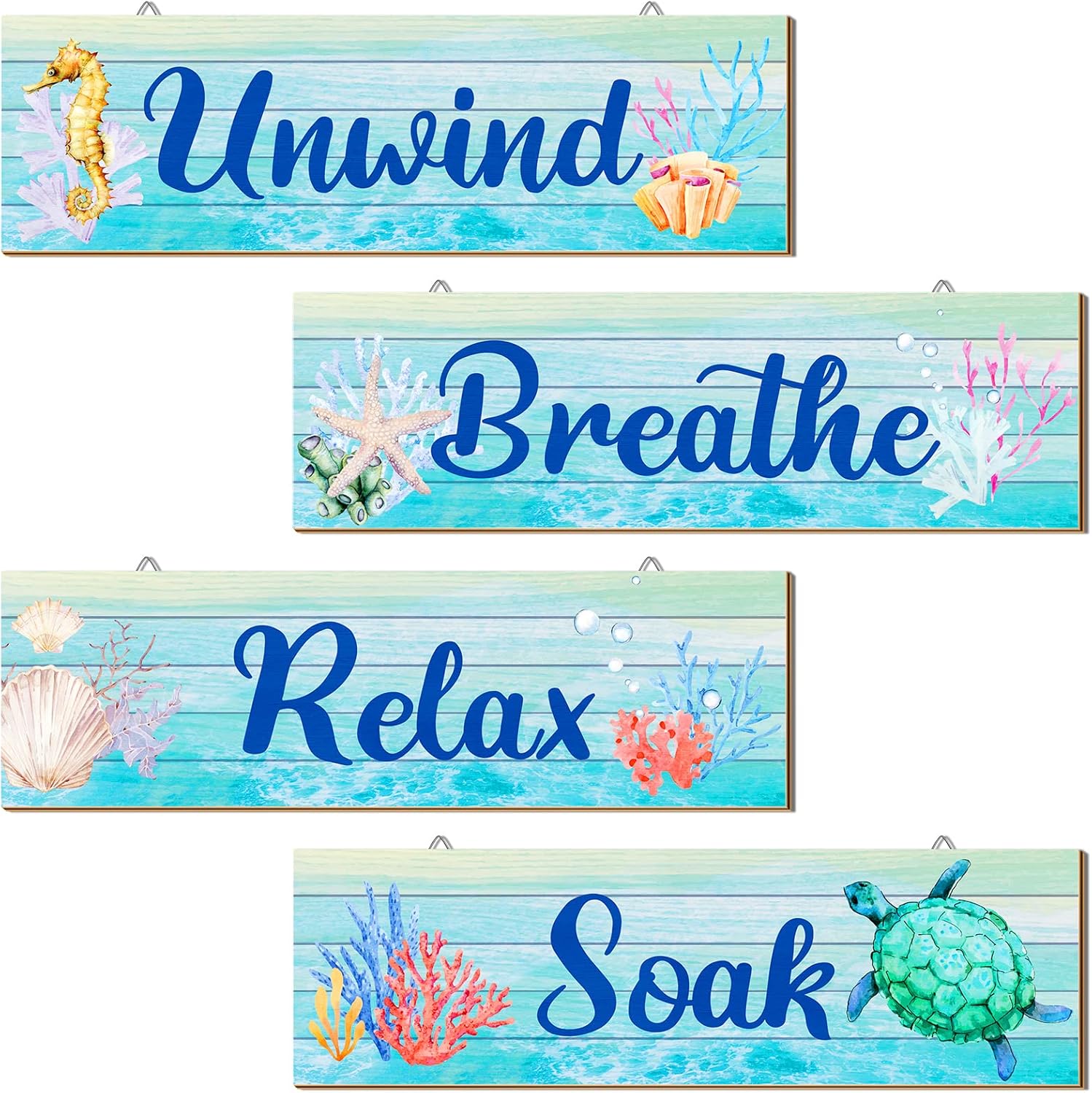 4 Pieces Ocean Bathroom Decor Wooden Summer Bathroom Sign