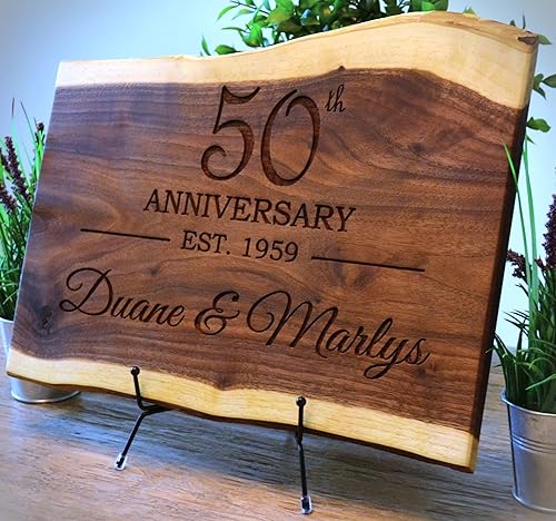 Miniatura 4 de Personalized Cutting Board Wedding Gift Walnut Live Edge Rustic Display Engrave ANY YEAR Anniversary Unique Custom Bride Groom Newlywed Couple