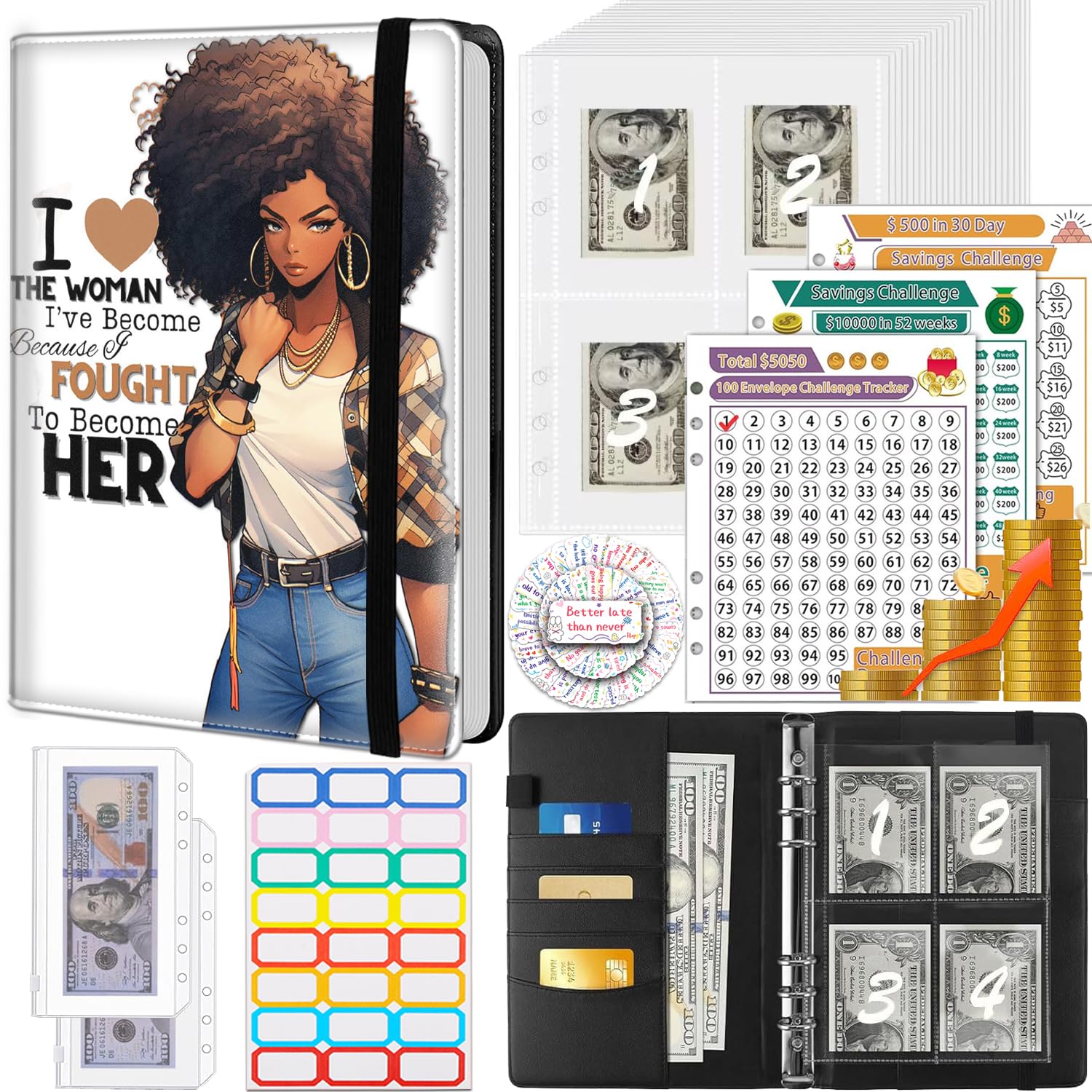 Money Saving Binder, 100 Envelopes Money Saving Challenge, Cash Envelopes Budget Binder & 3 Budgeting Planner Trackers, PU Leathers A5 Money Saving