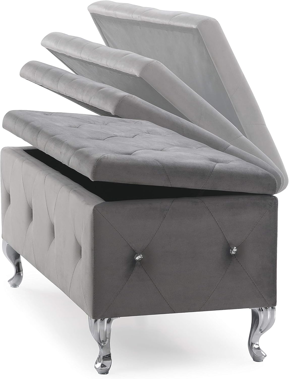 Crystal Tufted Storage Bench (Grey)