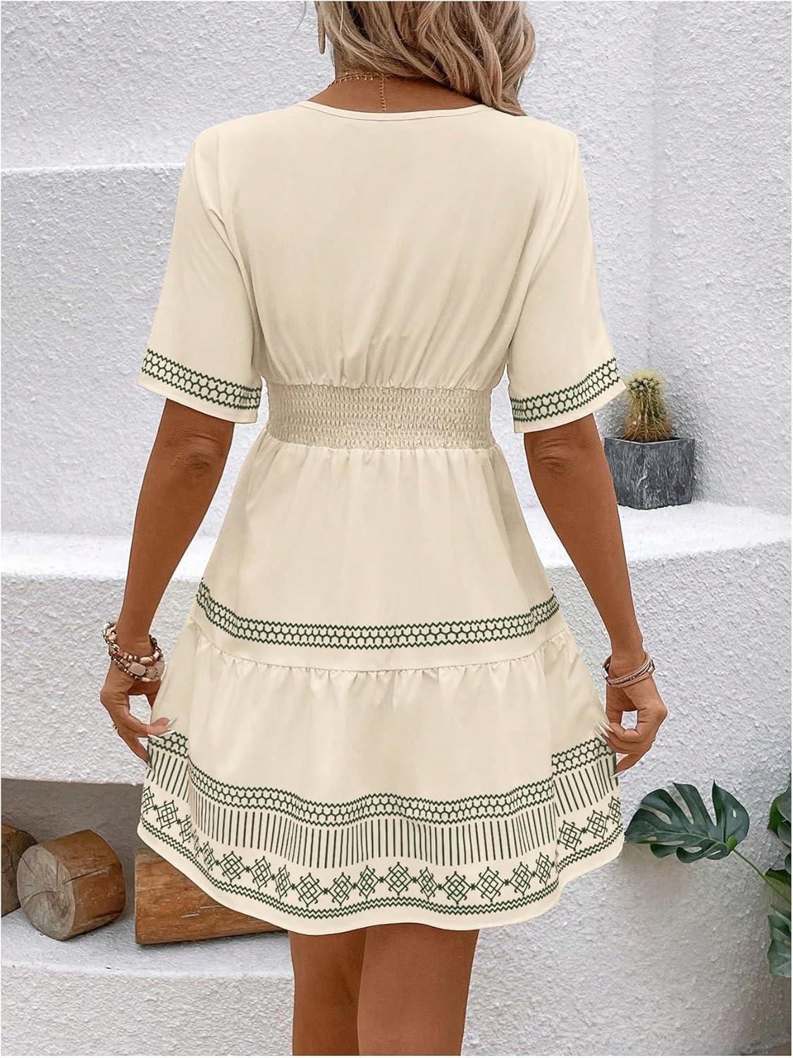 SweatyRocks Women's Printed V Neck Mini Dresses A Line Dolman Short Sleeve Summer Boho Dress - Image 2