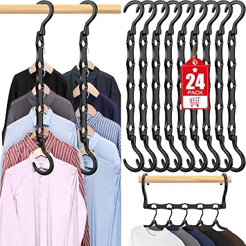 24 Pack Hangers Space Saving Magic Plastic Hanger Organizer Black
