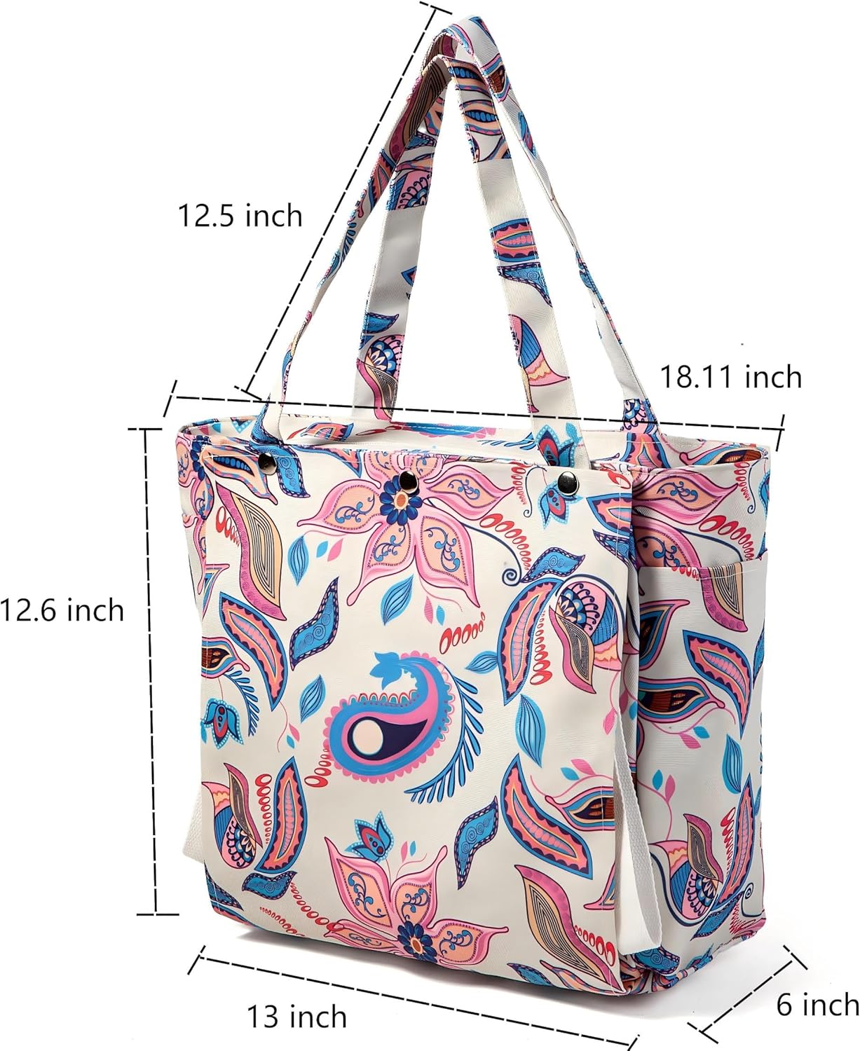 Floral Paisley Pattern Yoga Bag, Canvas Tote with Blue and Pink Design, Spacious Carrier for Yoga Mat and Accessories