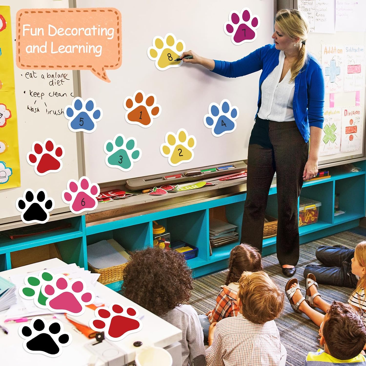 Weecent 36 Pcs Paw Prints Cutouts, 6 Inch Large Size Dog Paw Print Cut Out Bulletin Board Decorations for Kids Educational School Classroom Home Craft Wall Decor Party Favor Supplies (9 Colors)