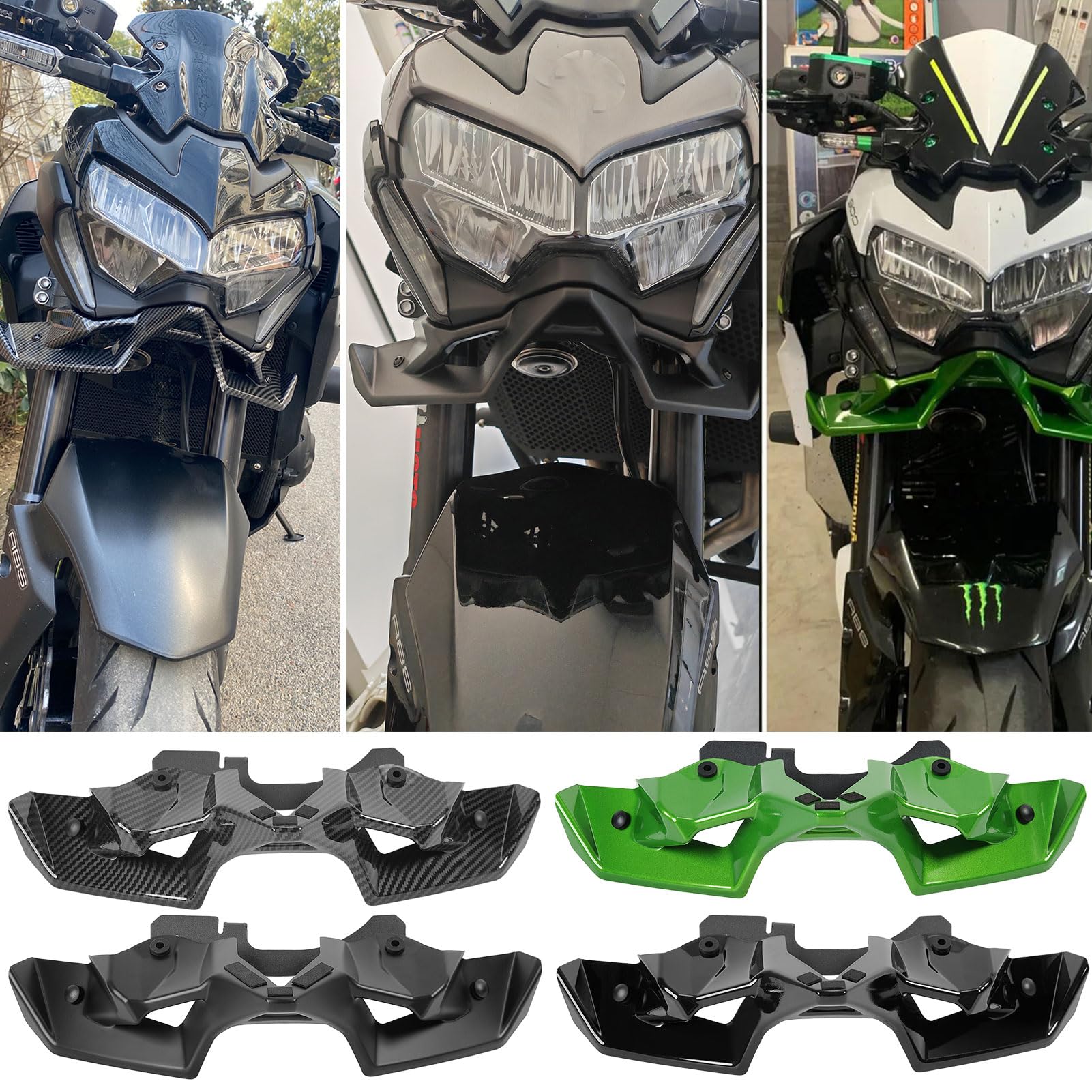WOOGA Spoiler anteriore moto per Ka&wa&sa&ki Z900 Z 900 Z-900 Accessories 2020 2021 2022 2023 2024 Sport Downforce Spoiler Forntal nudi deflettore ala (Aspetto in carbonio)