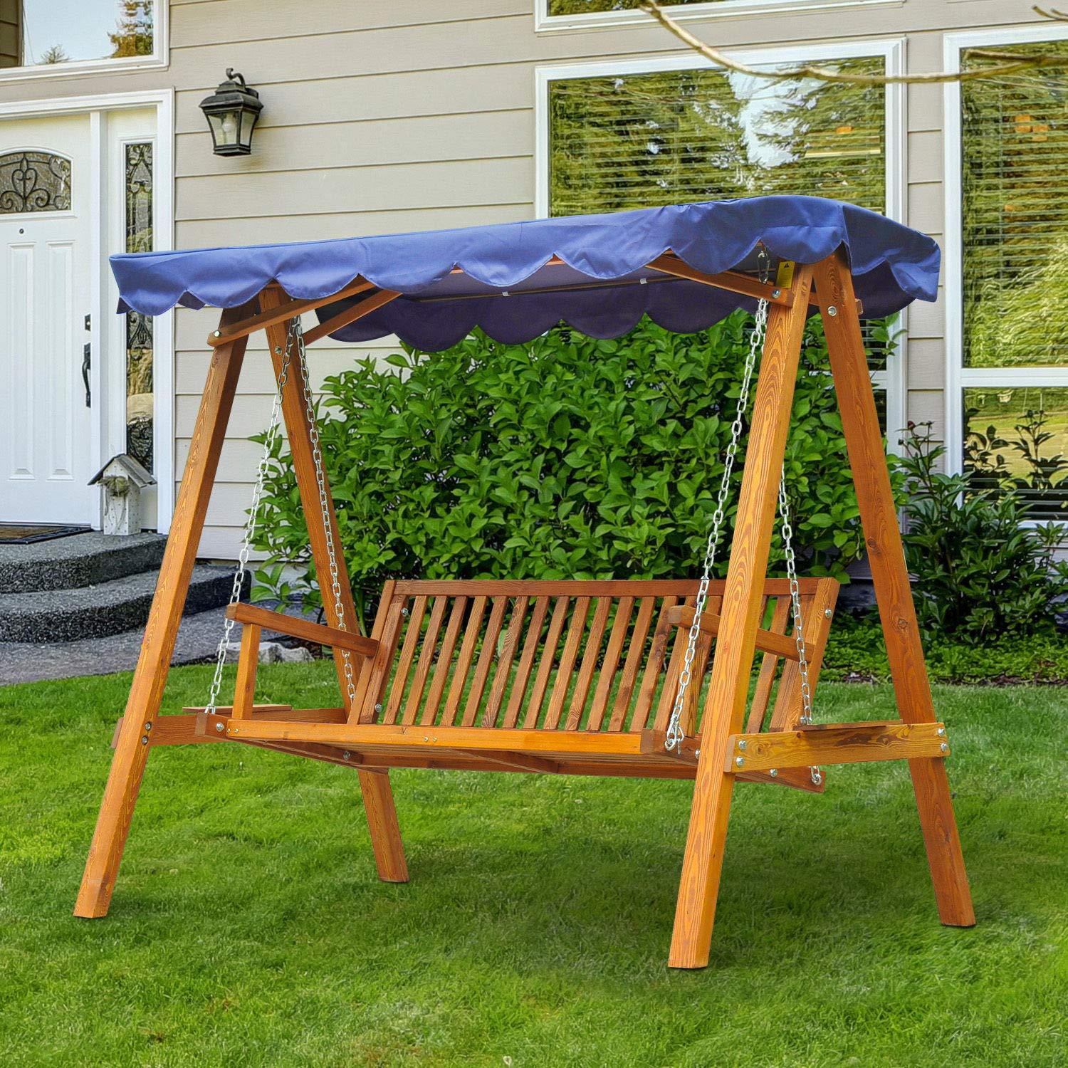 Outsunny - Dondolo con baldacchino 3 posti altalena da giardino panchina swing in legno