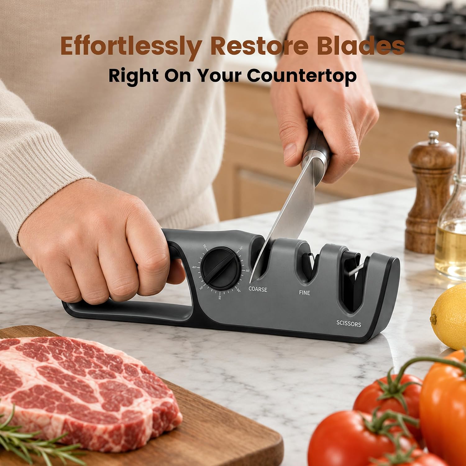 Newise Knife Sharpener with Adjustable Angle 12°-24° | Tungsten steel & Ceramic Sharpening with Dedicated Scissor Slot | for Kitchen Knives and Household Scissor