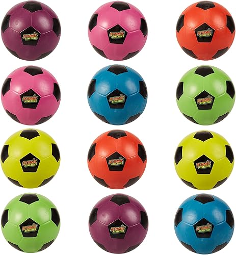 Atomic Athletics - Pelotas de goma neón para patio de recreo, paquete de 12 unidades, incluye bomba y bolsa de almacenamiento