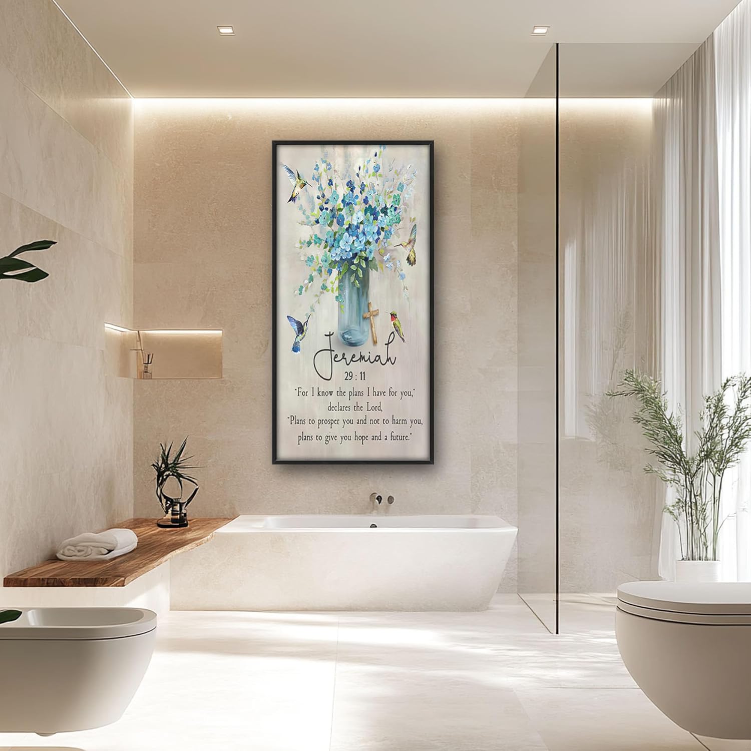 Scripture Large Wall Art for Living Room Framed Christian Canvas Vertical Oversize Prints Painting Big Jeremiah Bible Verses Pictures Artwork Bedroom Decor 60"x30"