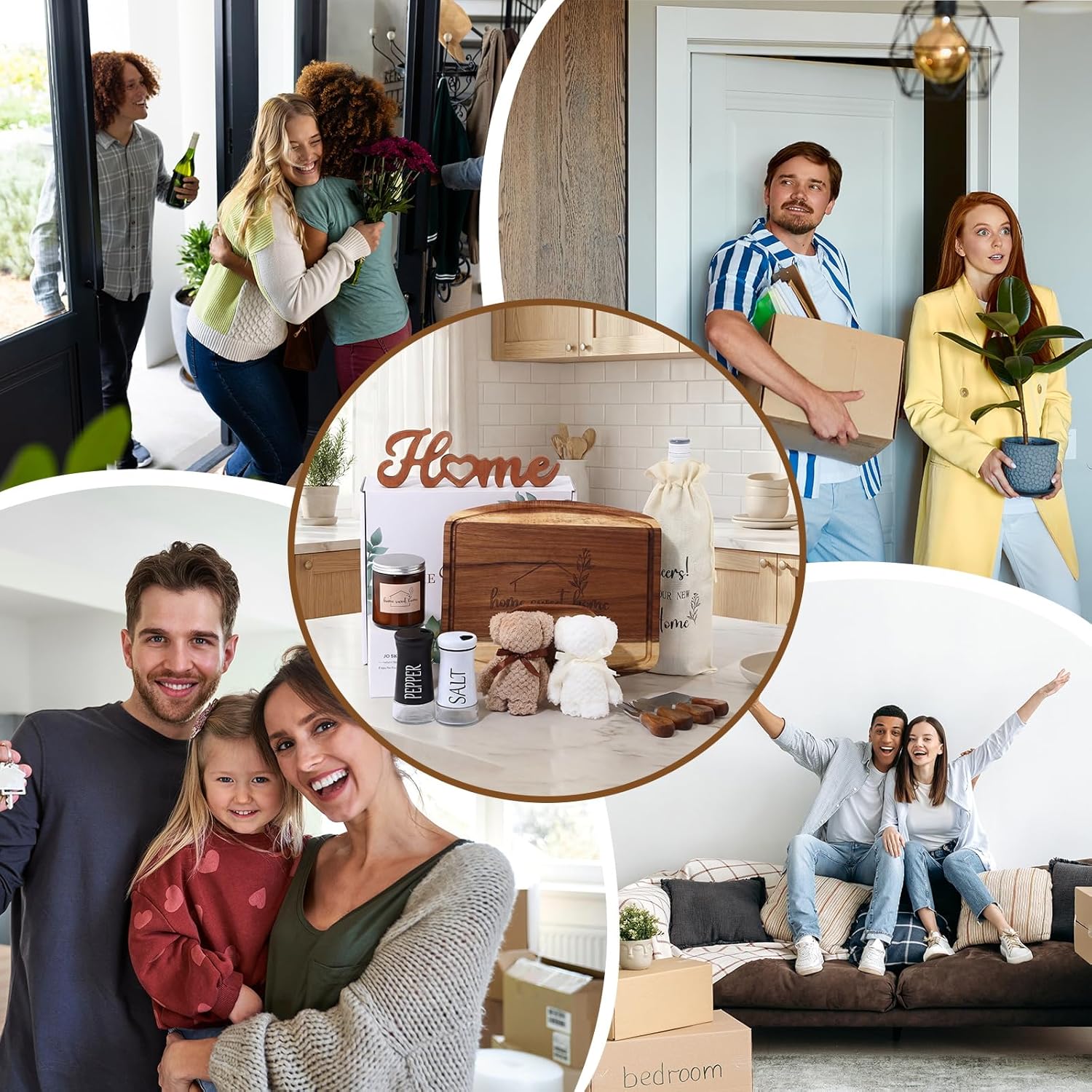 14 Pcs House Warming Gifts New House Basket Housewarming Closing Present Home Sweet Acacia Wood Serving Board for Home Buyers Couple New Homeowners