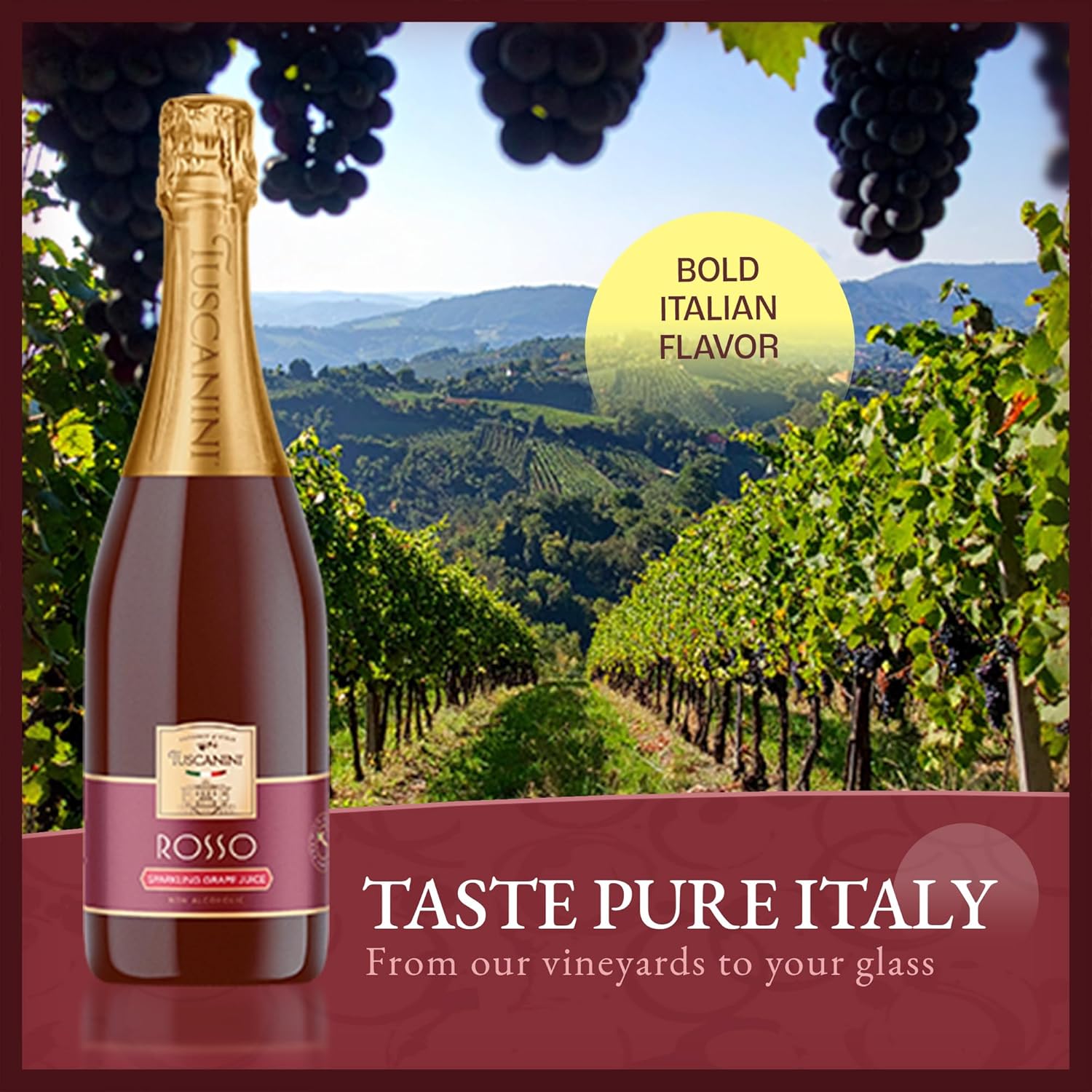 Tuscanini Sparkling Rose Grape Juice, 25.4oz (2 Pack) | Non-Alcoholic Celebration Drink | Festive Mushroom Cork | Refreshing & Elegant Sparkling Grape Juice | Perfect for Holidays, Weddings & Special Occasions