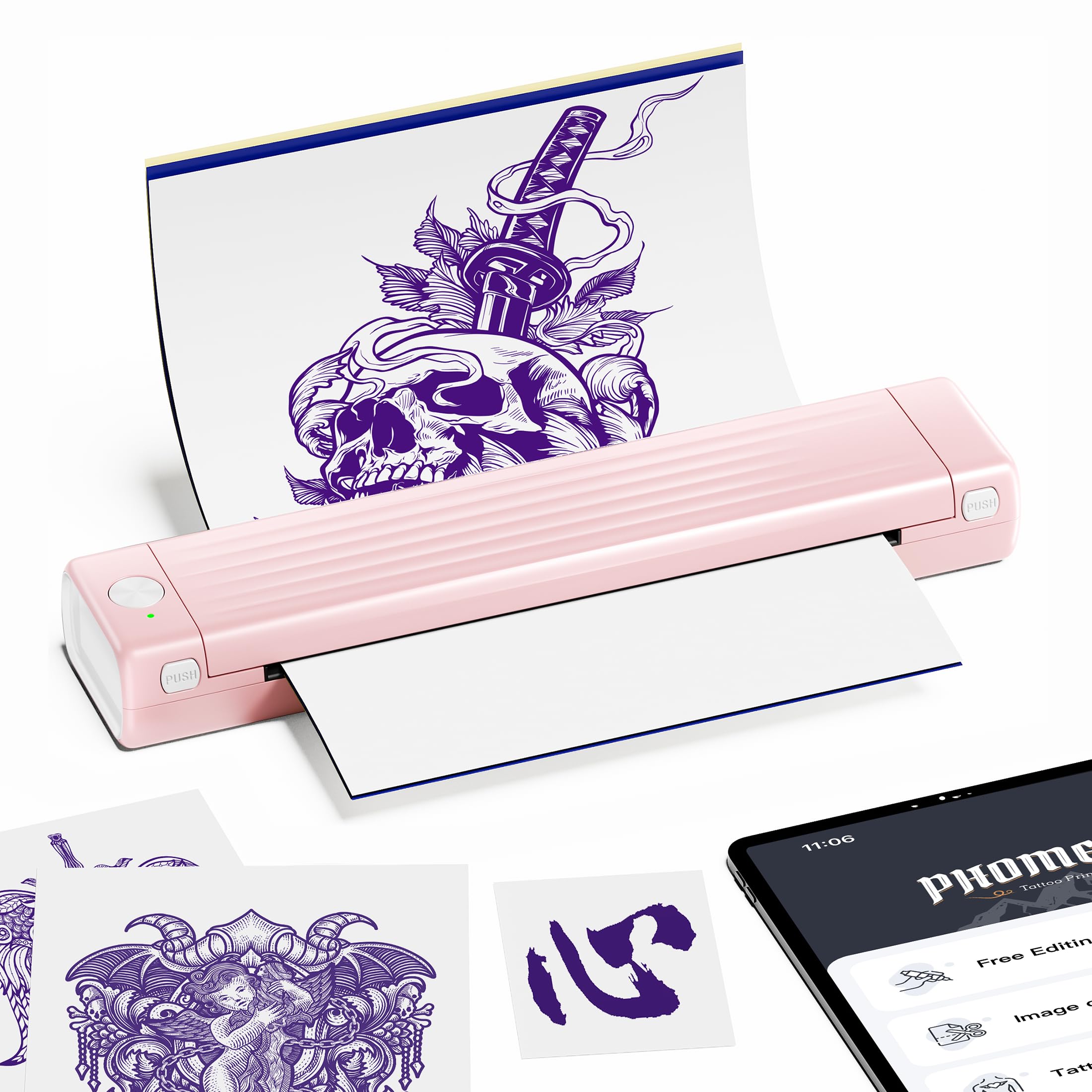 Itari Stampante Tattoo, Stampante Stencil Tattoo Compatibile con Phone e Tablet, A886 Plotter Macchine da Stampa per Artisti e Principianti con 10 Fogli di Carta Accessori per Tatuaggi, Rosso, 10Fogli