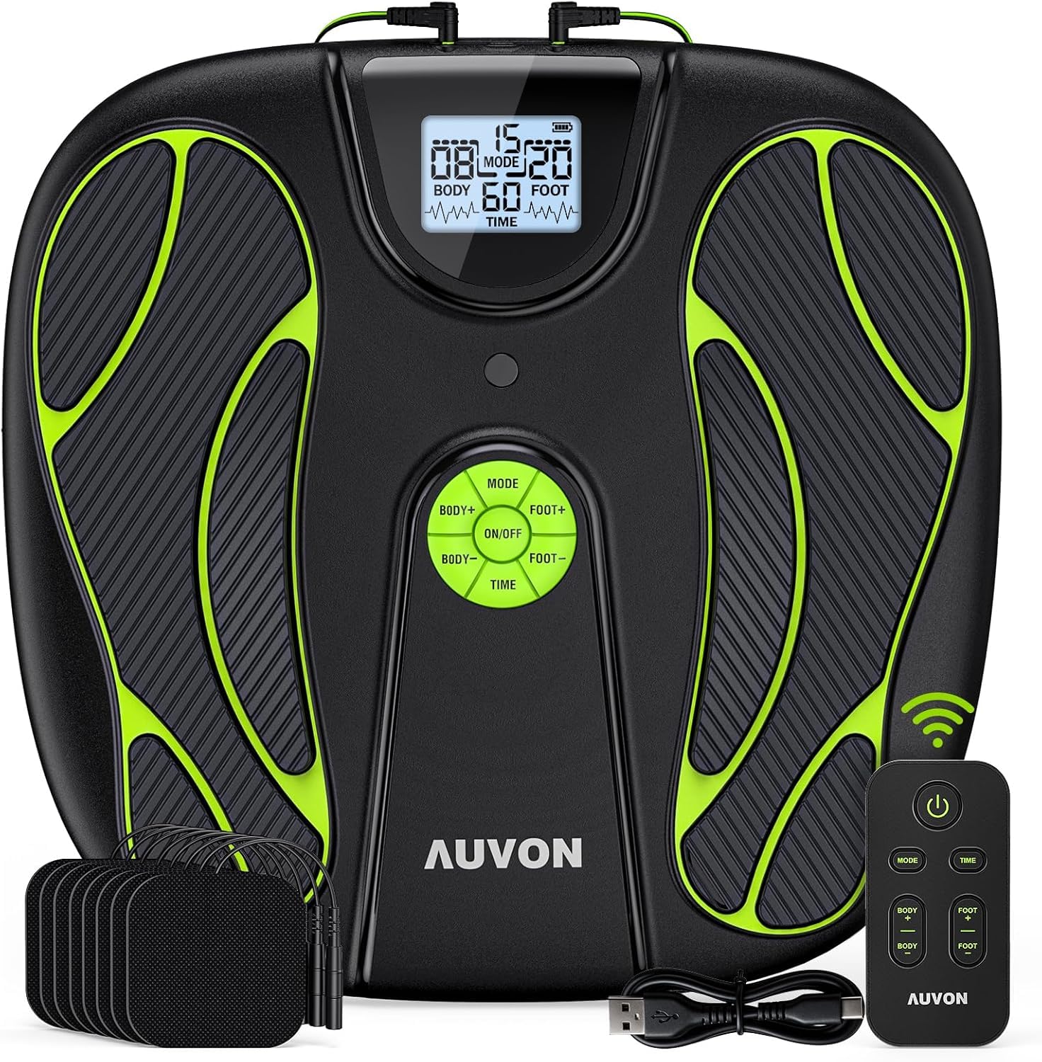 Estimulador circulatorio AUVON para pies, piernas y cuerpo con TENS/EMS, 15 modos, 50 niveles de intensidad y 40 h de batería. Masajeador de pies EMS para alivio sin fármacos