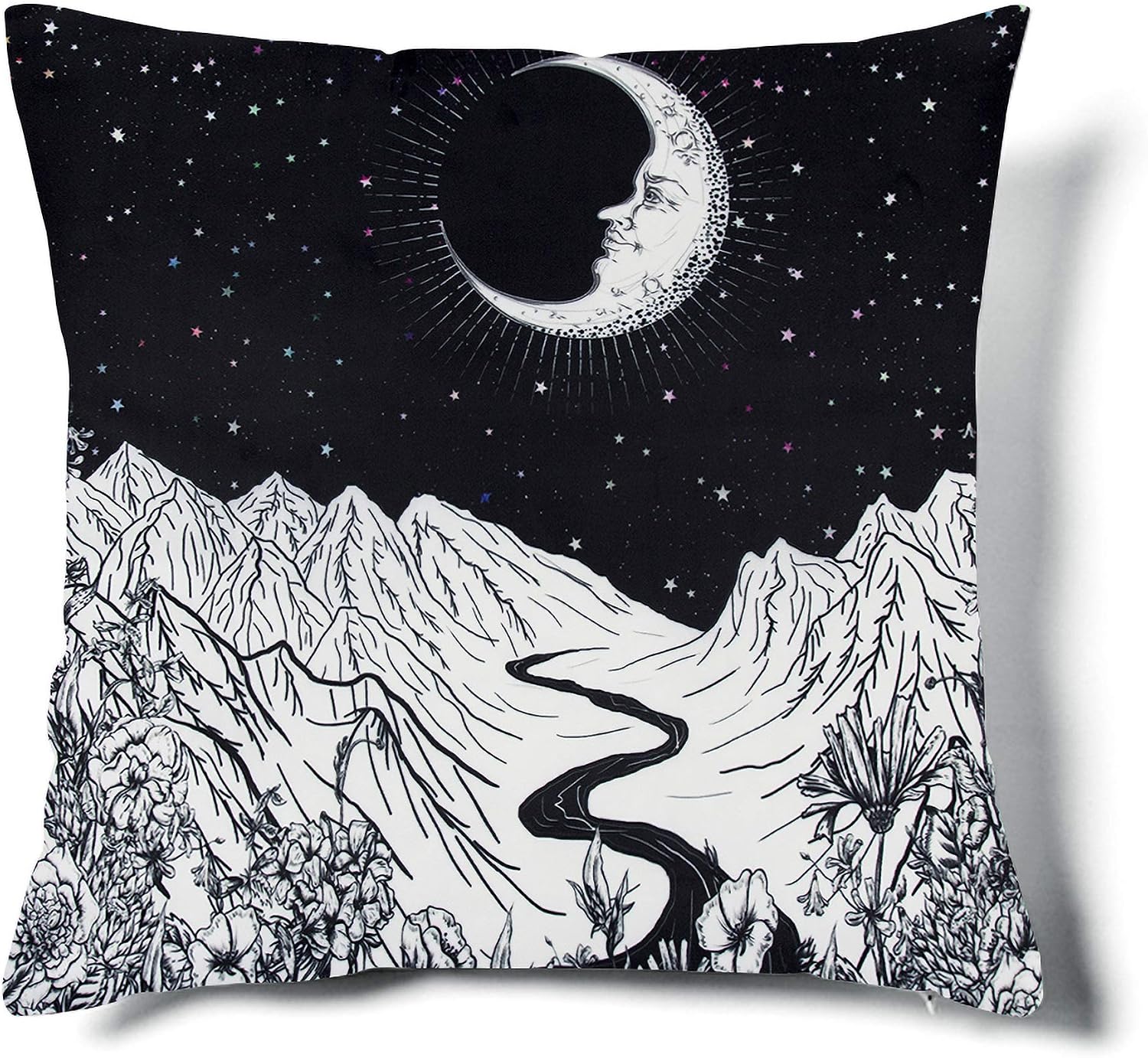 MACOFE Velvet Mountain Throw Pillow Covers Decorative Soft Cushion Covers for Sofa Outdoor Couch 18 x 18 Inch 1PCS Black White Moon