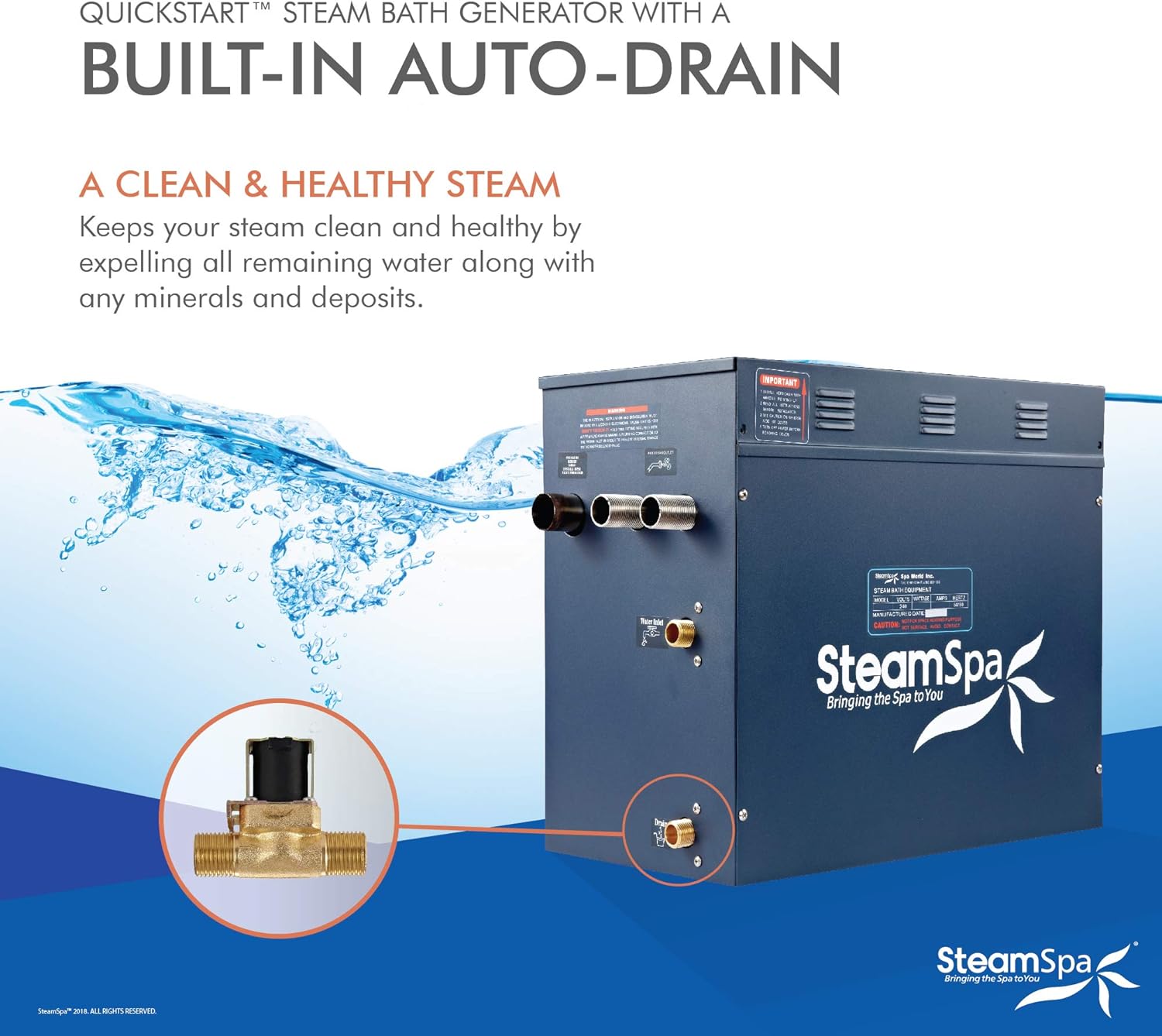 SteamSpa QuickStart Steam Bath Generator with Built-in Auto-Drain feature