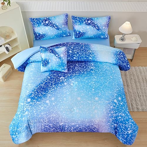 PERFEMET Blue Twin Comforter Set for Girls, 6 Pieces Twin Bed in A Bag, 3D Colorful Kids Bedding Comforter Set with Sheets, Tie Dye Ombre Fluffy Teen Girl Bed Set (Blue, Twin)