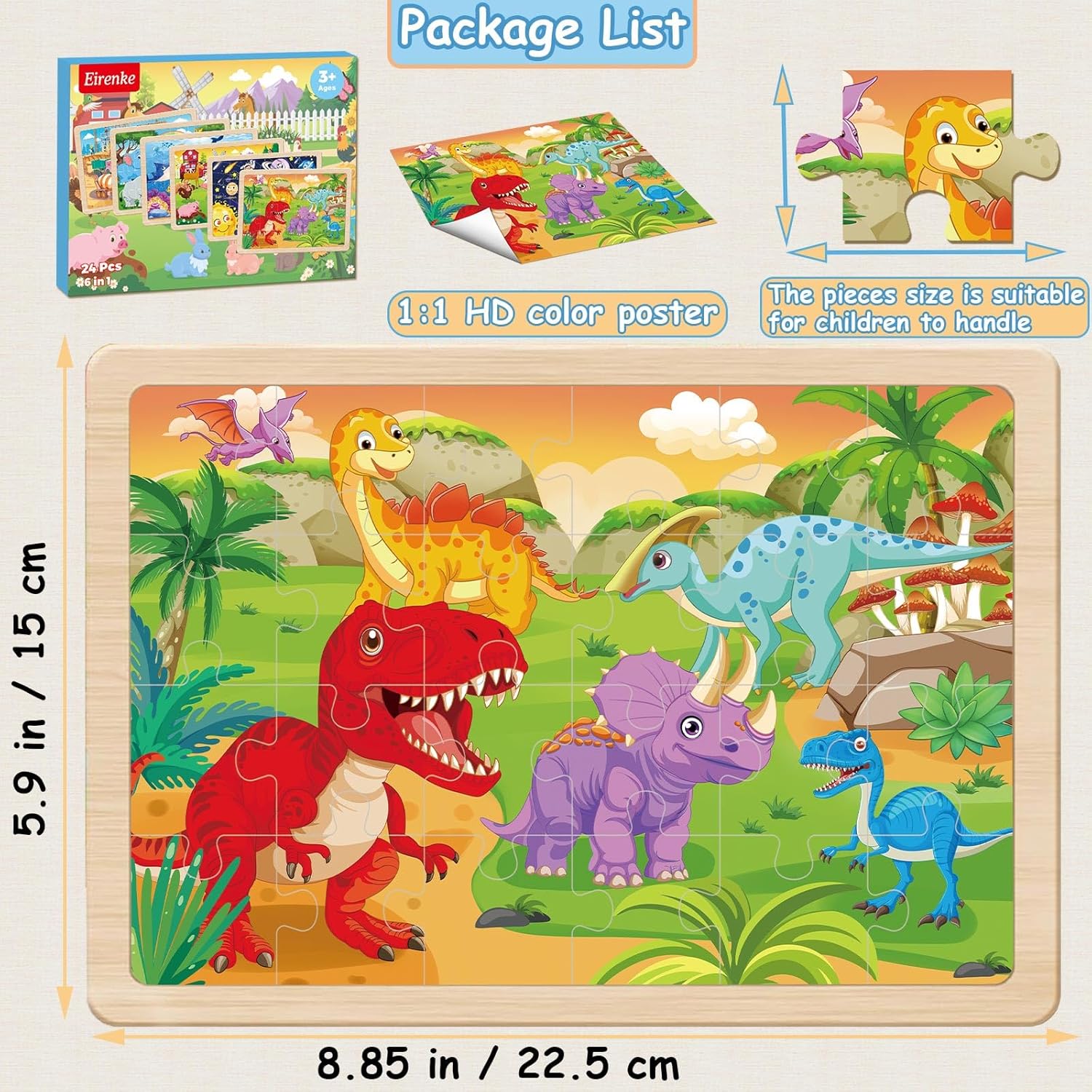 Wooden Puzzles for Kids Ages 4-6, 6 Packs 24 Pcs Jigsaw Puzzles Preschool Educational Toys Gifts for Children Ages 3 4 5 6 Year Old Kids Puzzles Ages 3-5 Year Olds Boys Girls