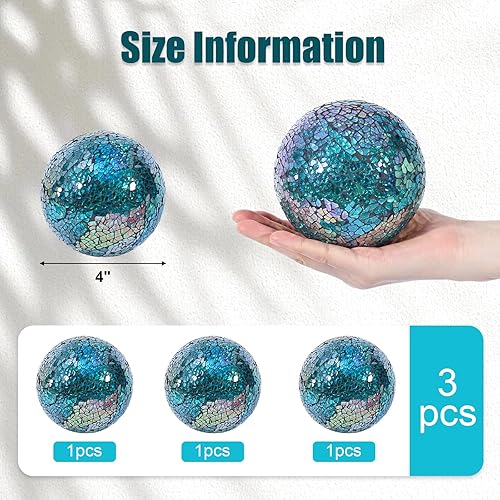 Miniatura 2 de DomeStar 3 bolas decorativas, orbes de vidrio de mosaico, centro de mesa, bolas iridiscentes de 4 pulgadas para decorar cuencos, jarrones, mesas,