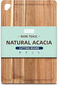 Small Acacia Wood Cutting Boards for Kitchen Non Toxic, Reversible Wooden Cutting Board with Juice Groove, Wood Chopping Board for Meat, Vegetables and Fruits, 25.5 × 18 cm