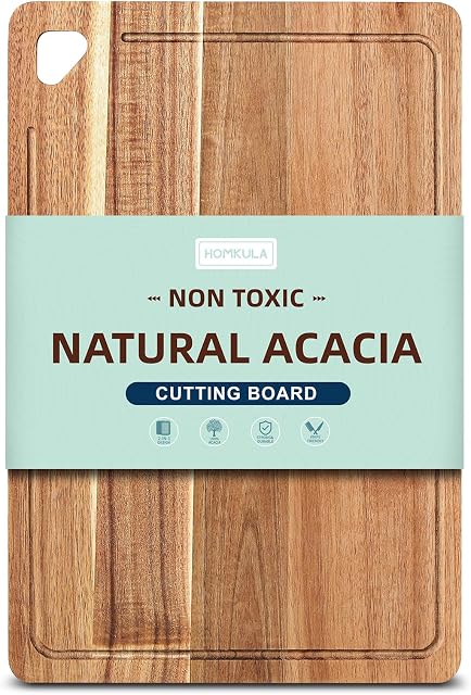 Petites planches de coupe en bois d'Acacia pour la cuisine non toxique, planche à découper en bois réversible avec rainure de jus, planche de coupe de bois pour la viande, les légumes et les fruits 25.5 × 18 cm