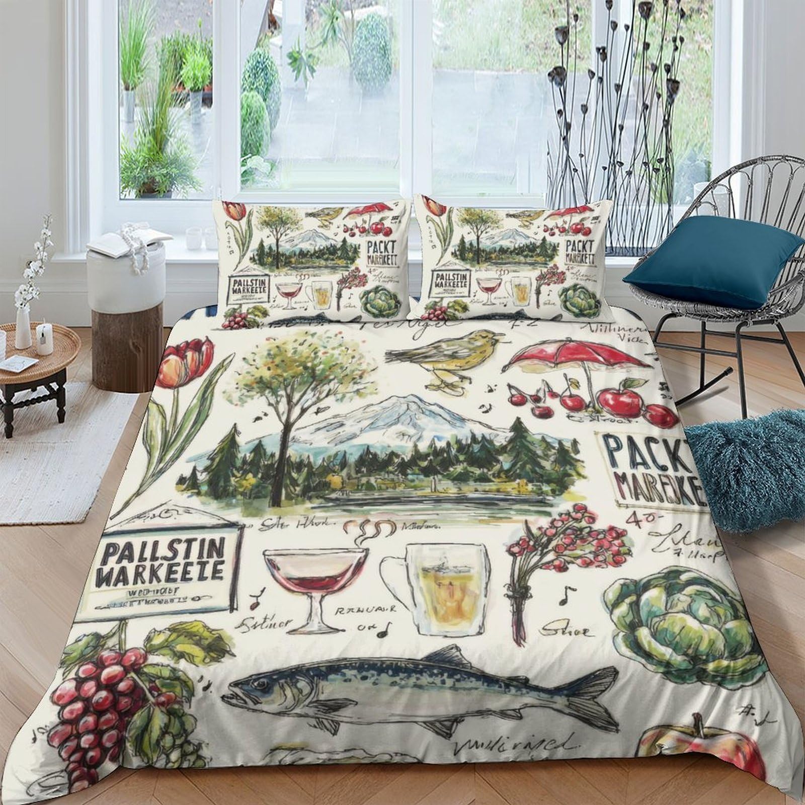 Ctjqhvkz Style-7 3D Printed Countryside Landscape Fitted Sheet Microfiber Soft Wine Glass Bed Cover For Bedroom Guest Room Decor Single（135X200cm）
