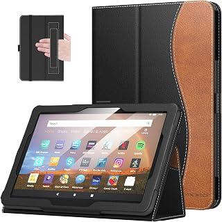 MoKo Case Fits All-New Amazon Kindle Fire HD 8 & 8 Plus Tablet (12th Generation/10th Generation, 2022/2020 Release) 8",Slim Folding Stand Cover with Auto Wake/Sleep, Black+Brown