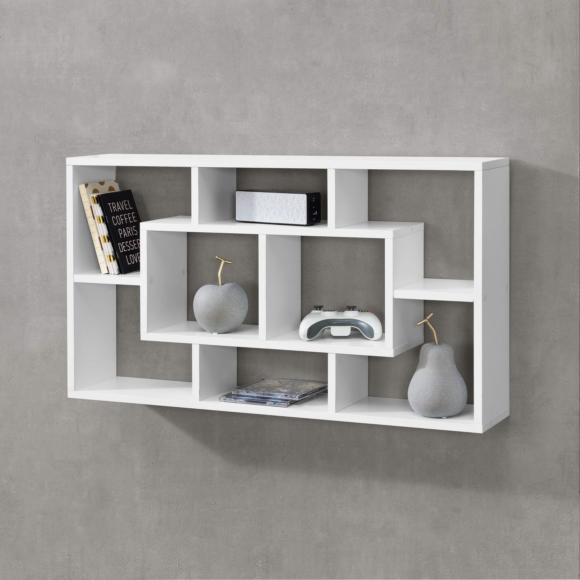 [en.casa] Regał ścienny Saputit 85 x 16 x 48 cm regał z 8 półkami regał na książki regał wiszący regał biurowy retro matowy biały