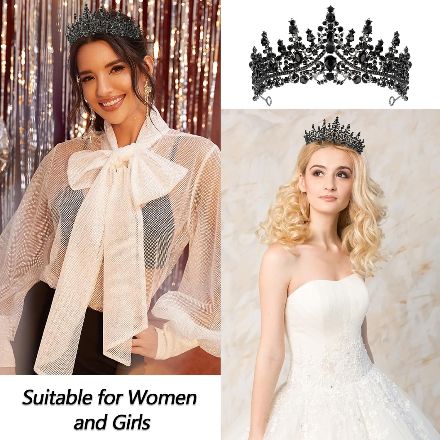 VELSCRUN Birthday Queen Tiara Crowns for Women Girls Black Crystal Birthday Queen Headband Sash Elegant Princess Crown Happy Birth Party Decorations Mom Sisters Birth Gift Hair Accessories - Image 3