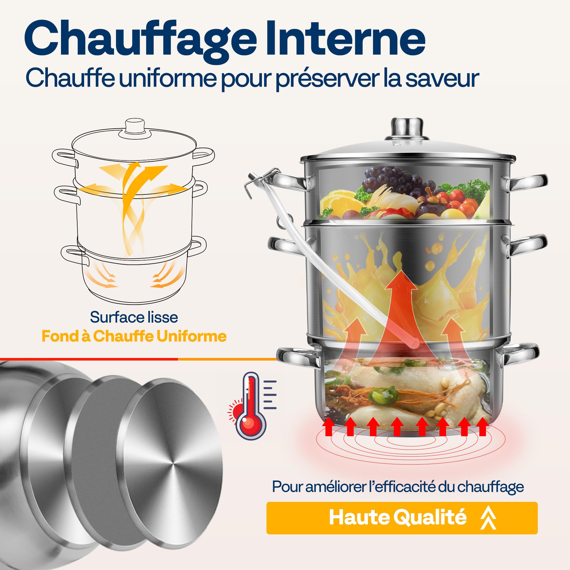 VIVOHOME Extracteur de Jus à Vapeur avec Couvercle en Verre, Ø 26cm, Capacité 8L, Convient à tous les Types de Cuisinières, y compris Induction, Idéal pour le Jus de Fruits et Légumes
