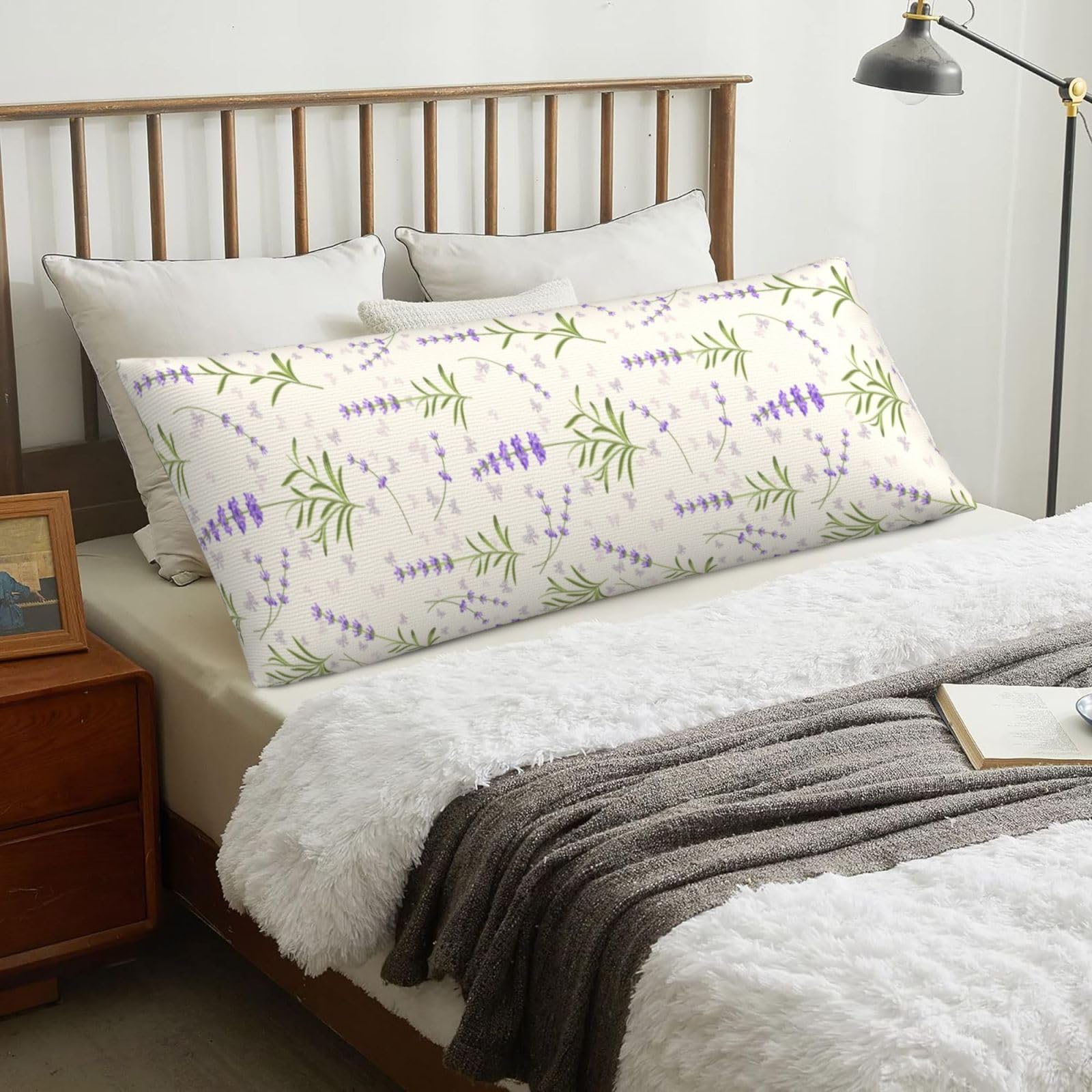 Lavender Pattern, Body Pillow Cover with Zipper,Long Body Pillowcase 20 x 60 in