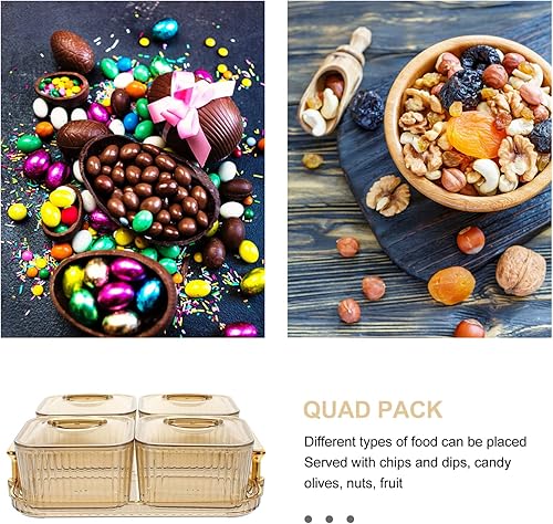 Miniatura 6 de Cabilock Juego de bandejas de aperitivos de 4 secciones con tapa, bandeja de aperitivos para frutos secos, papas fritas, frutas para entretenimiento