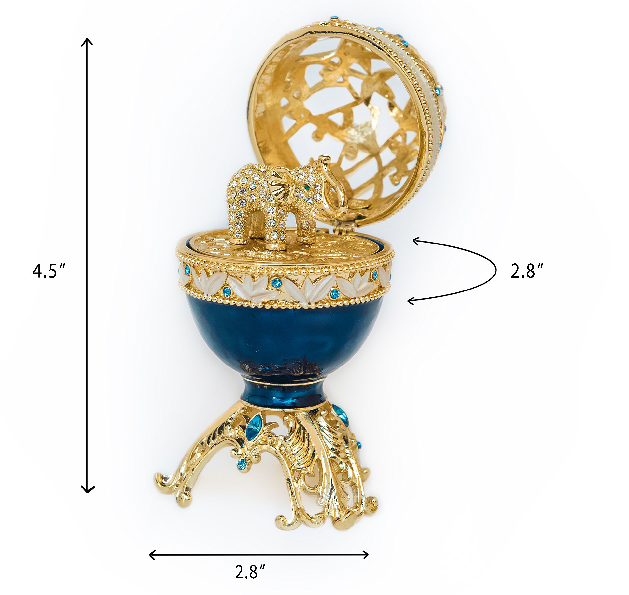 Keren Kopal Huevo de Fabergé azul con elefante dorado y cristales en el interior: estilo Fabergé con cristales para coleccionistas, decoradores o entusiastas