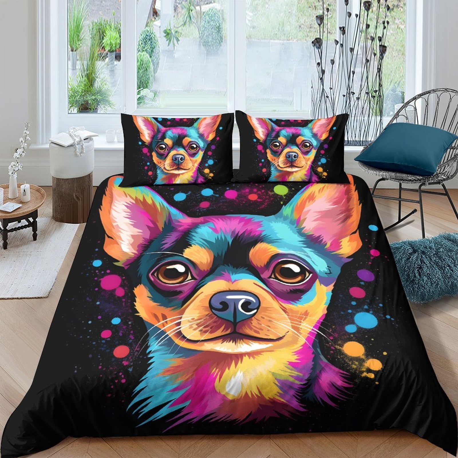 Ctjqhvkz Style-1 3D Printed Colorful Chihuahua Fitted Sheet Microfiber Soft Anti-Slip Bed Sheet For Bedroom Dorm Mattress Decor Single（135X200cm）
