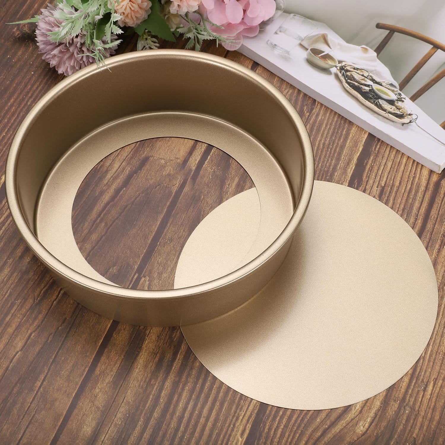 uxcell 3pcs 8 Inch Round Cake Pans, Non-Stick Cheese Cake Pans with Removable Bottom Leak Proof Cake Baking Pans for Birthday Wedding Cakes Baking, Gold