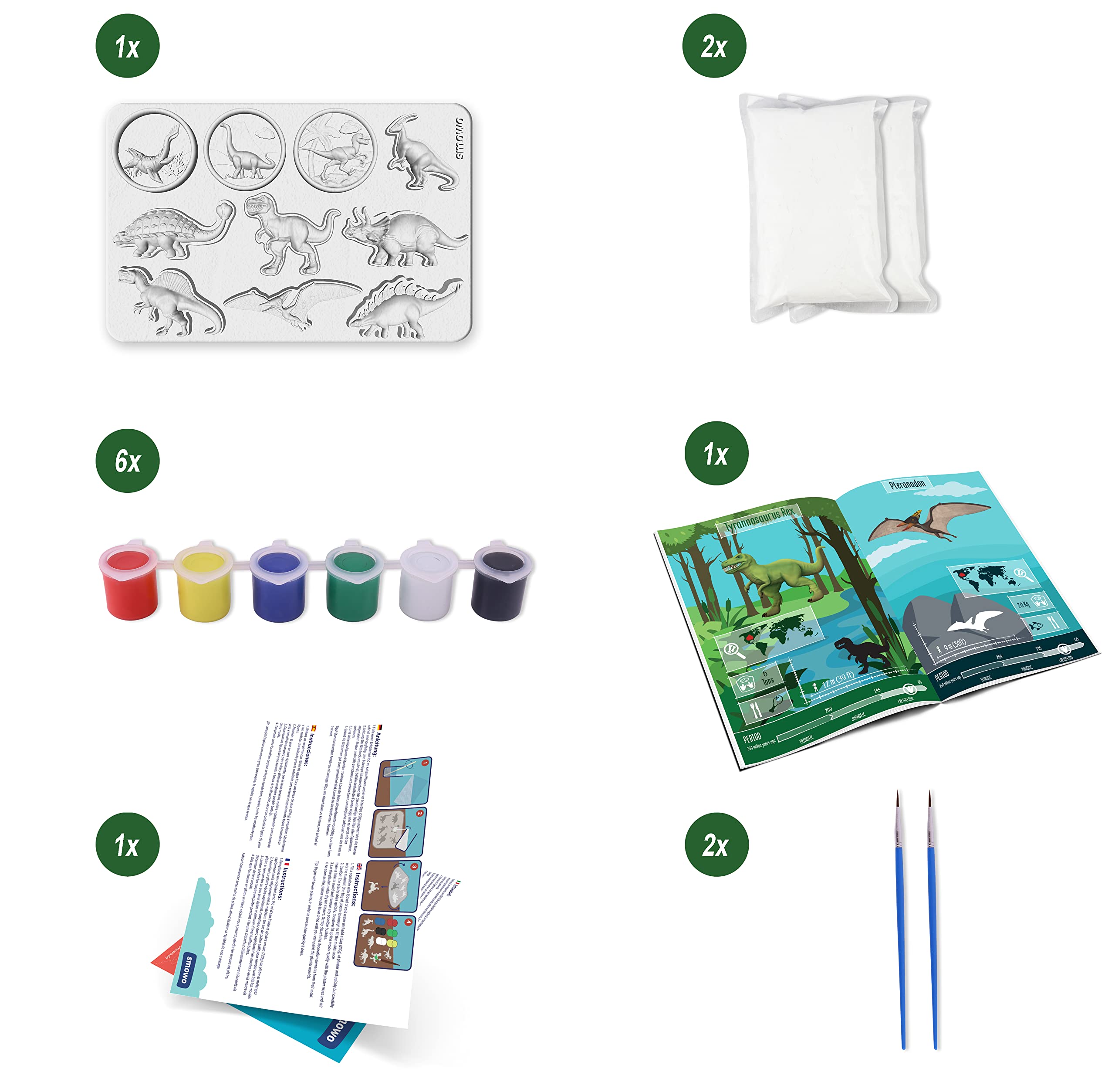 Smowo® Set De 10 Dinosaures En Plâtre à Mouler Et Peindre - Kit Bricolage Dino Avec Encyclopédie Pour Enfants Moulage Peinture Dinosaures Enfant Créatif