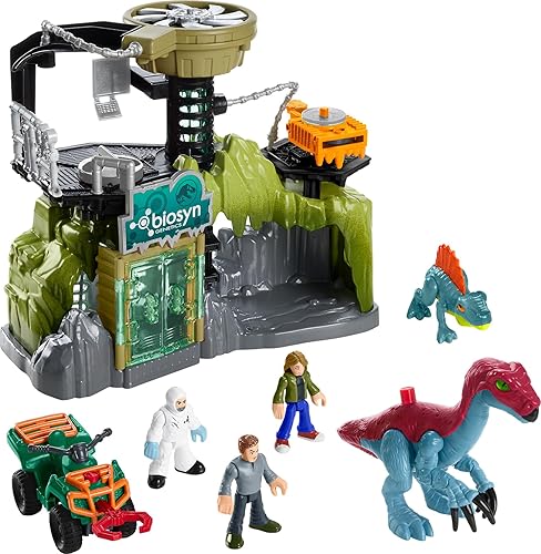 Fisher-Price Imaginext - Juego de laboratorio de dinosaurios de juguete Jurassic World, figuras de Owen Grady Maisie y Dr. Grant para niños