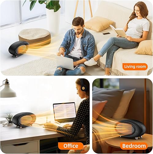 Miniatura 7 de Calentador de escritorio de 600 W con protección contra sobrecalentamiento y vuelco, calefacción rápida de cerámica PTC para uso en interiores