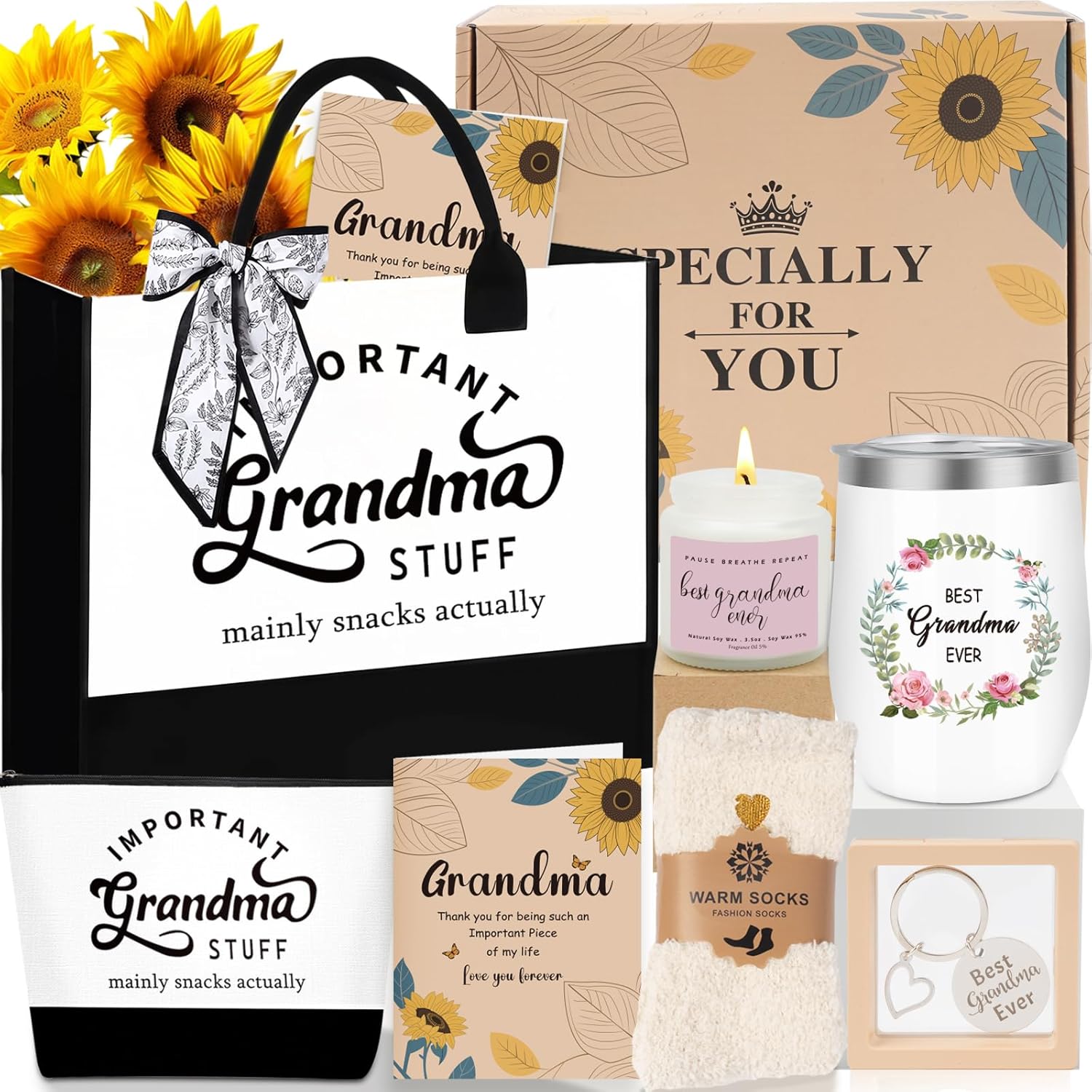 Grandma Gifts for Grandma Birthday Gifts, Unique New Grandmother Gift from Grandkids, Gigi Gift for Grandmas, Best Grandmas Presents Tote Bag Makeup Bag for Christmas Mothers Day