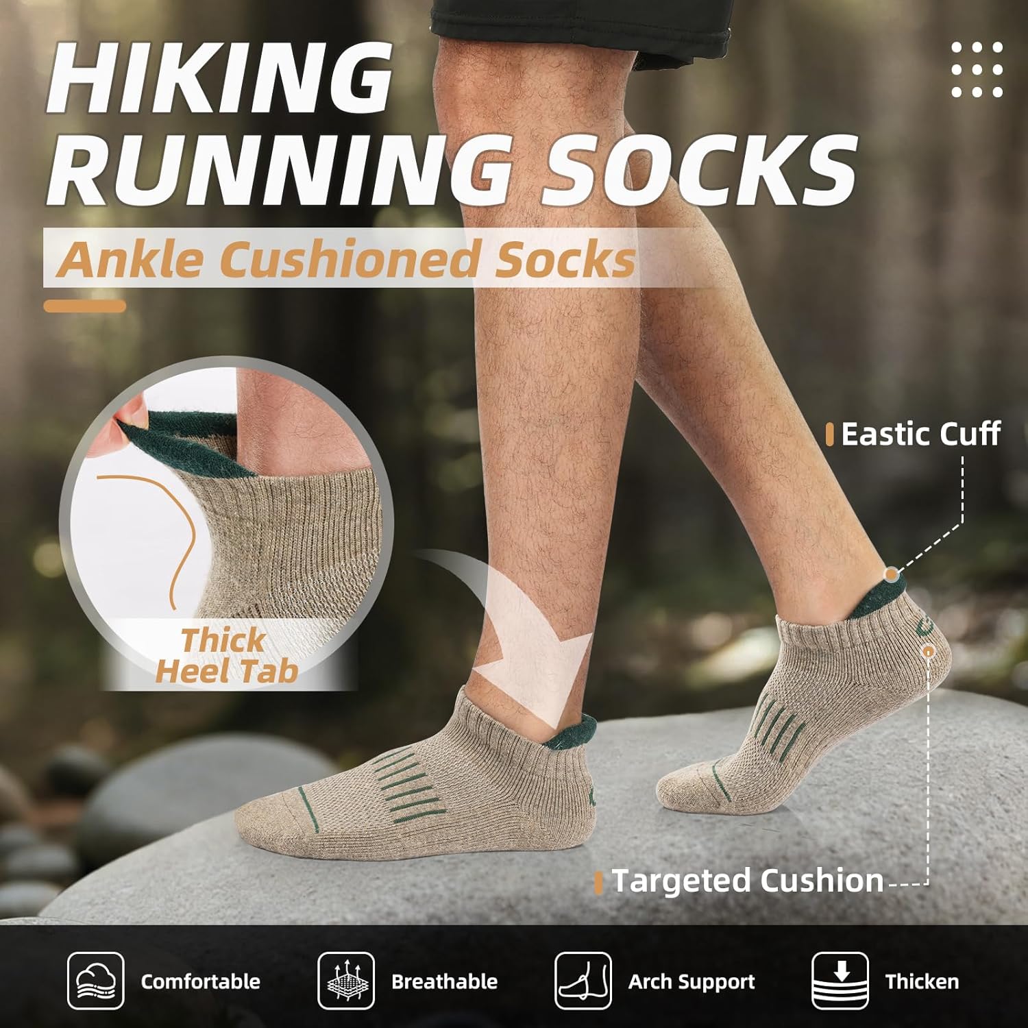 Lapulas Merino Wool Ankle Hiking Running Socks for Men Women Breathable Compression Thick Athletic No Show Socks 6 Pairs - Image 4