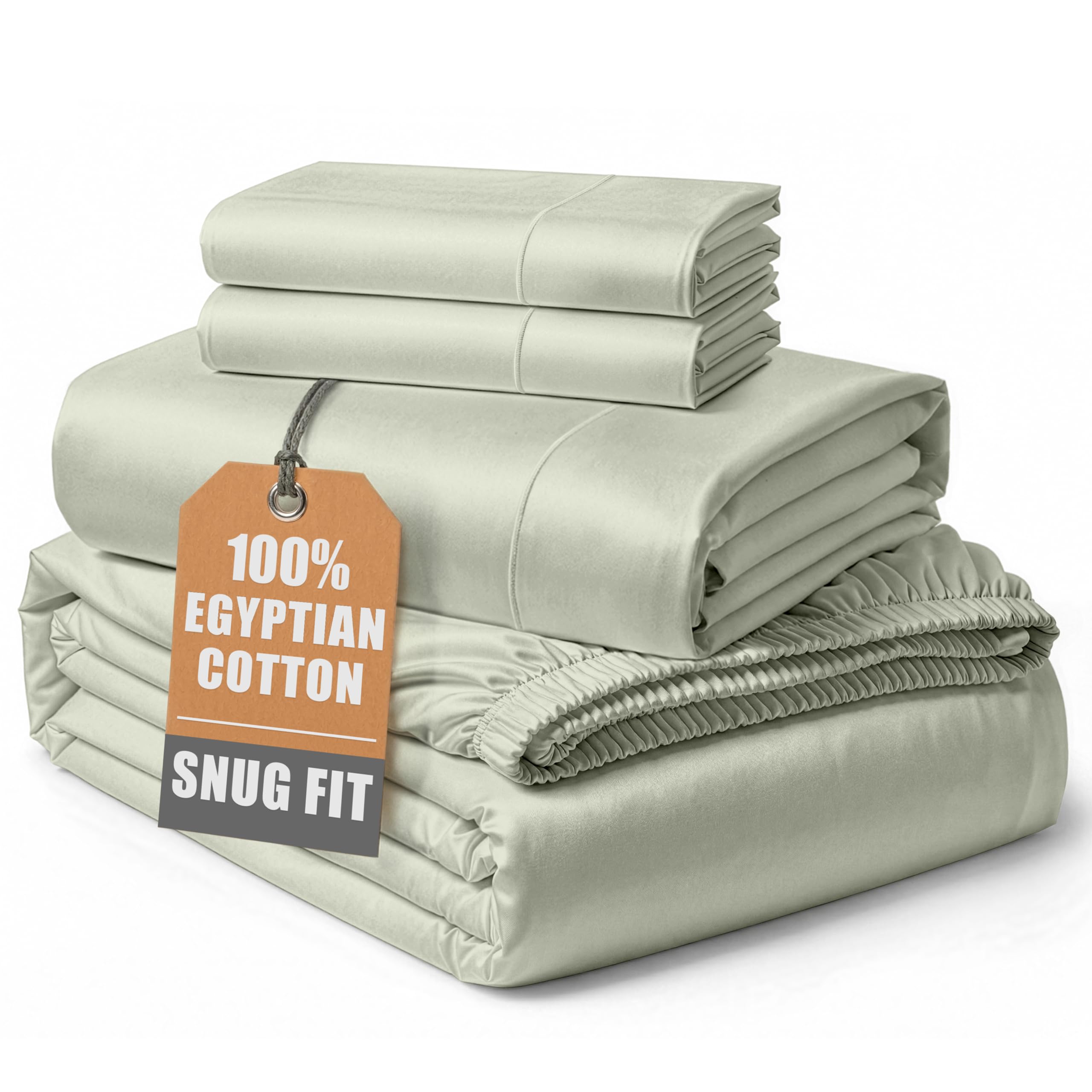 LANE LINEN Cal King Sheet Set 100% Egyptian Cotton Sateen - Mineral