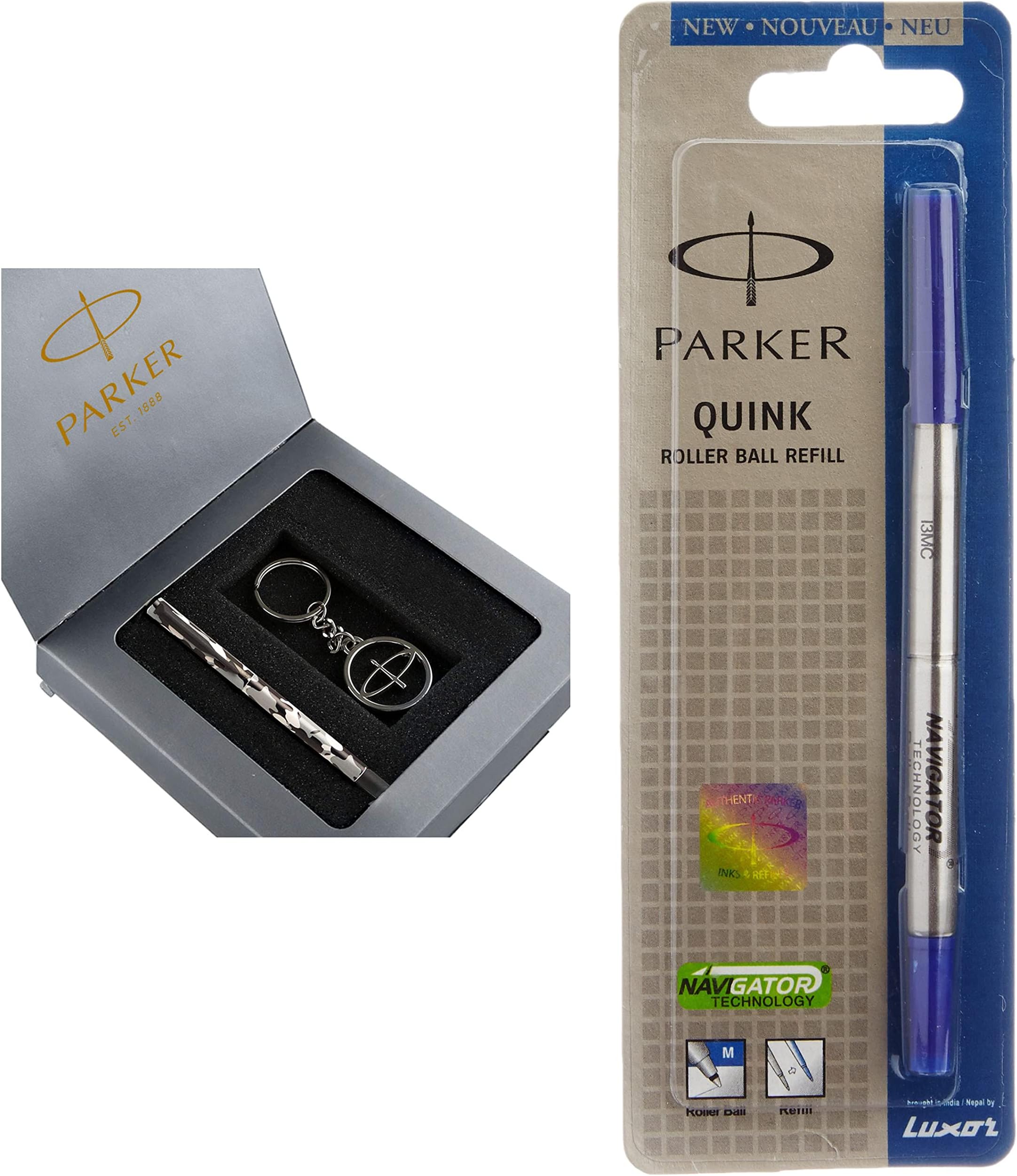 Parker Vector Camouflage Gift Set - Roller Ball Pen Keychain (Blue Ink) Quink Roller Ball Pen Refill, Blue