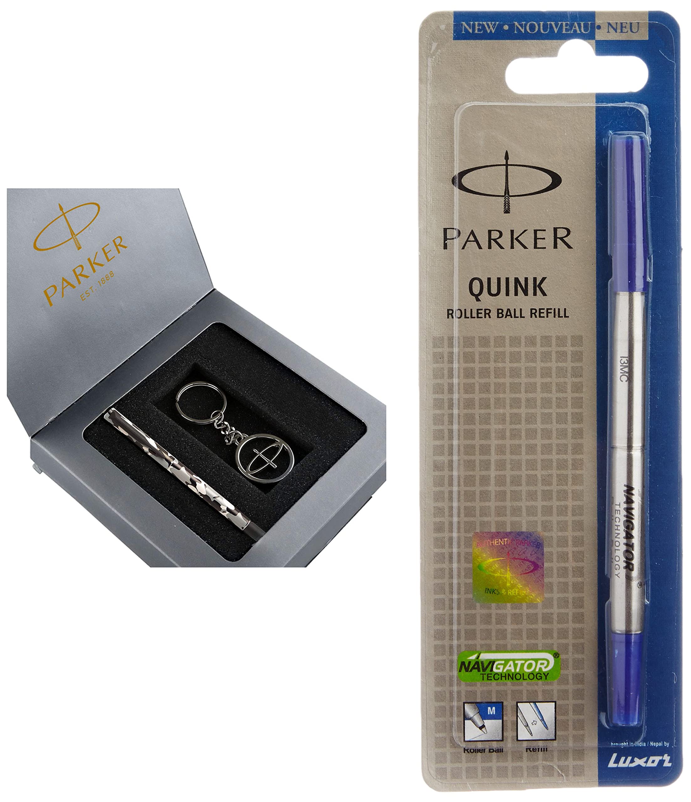 Parker Vector Camouflage Gift Set - Roller Ball Pen Keychain (Blue Ink) Quink Roller Ball Pen Refill, Blue
