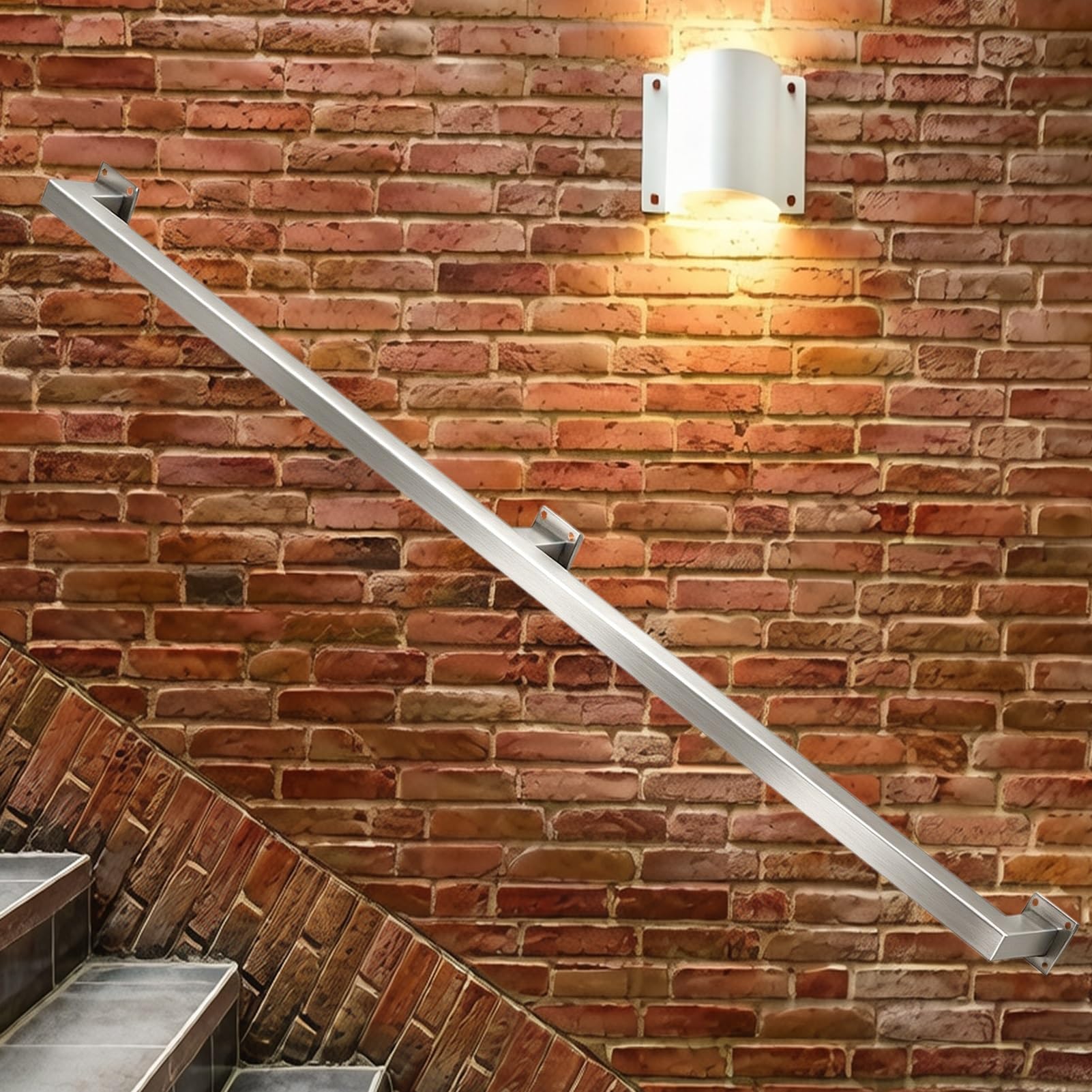 Industrial Metal Handrail 1FT 2FT 8FT 10FT 20FT Wall Mount Sturdy Stainless Steel Stair Railing for Lead Direct to Stairwell Door-House or Cellar Entryway(14ft/420cm)