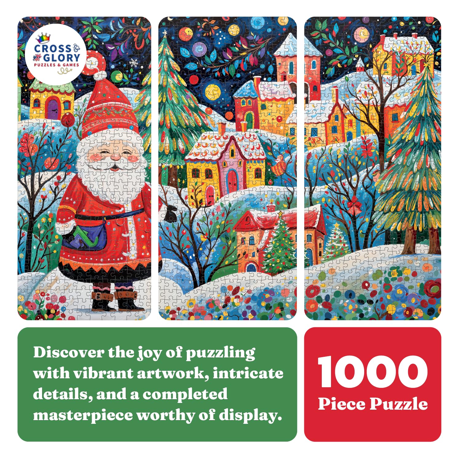 Cross & Glory - Puzzle natalizio da 1000 pezzi con Babbo Natale Yuletide Village by Cross & Glory - Sfida natalizia a tema Babbo Natale - Perfetto per feste in famiglia e amanti dei puzzle