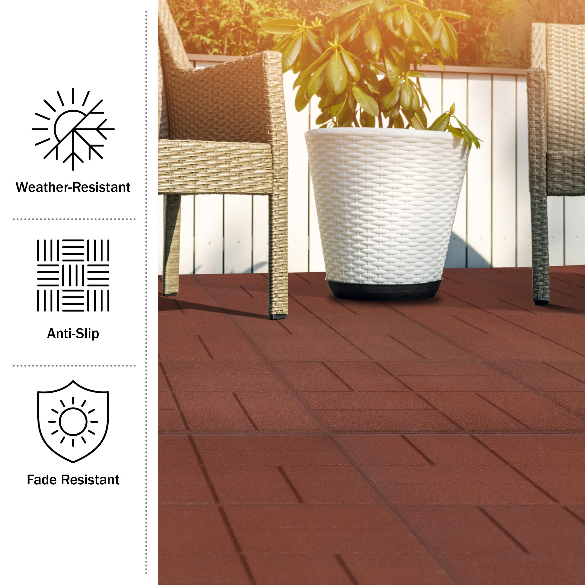 Pure Garden - Piastrelle per pavimenti esterni su entrambi i lati, in gomma, per patio, giardino, balcone o capannone, confezione da 8 pezzi (rosso)