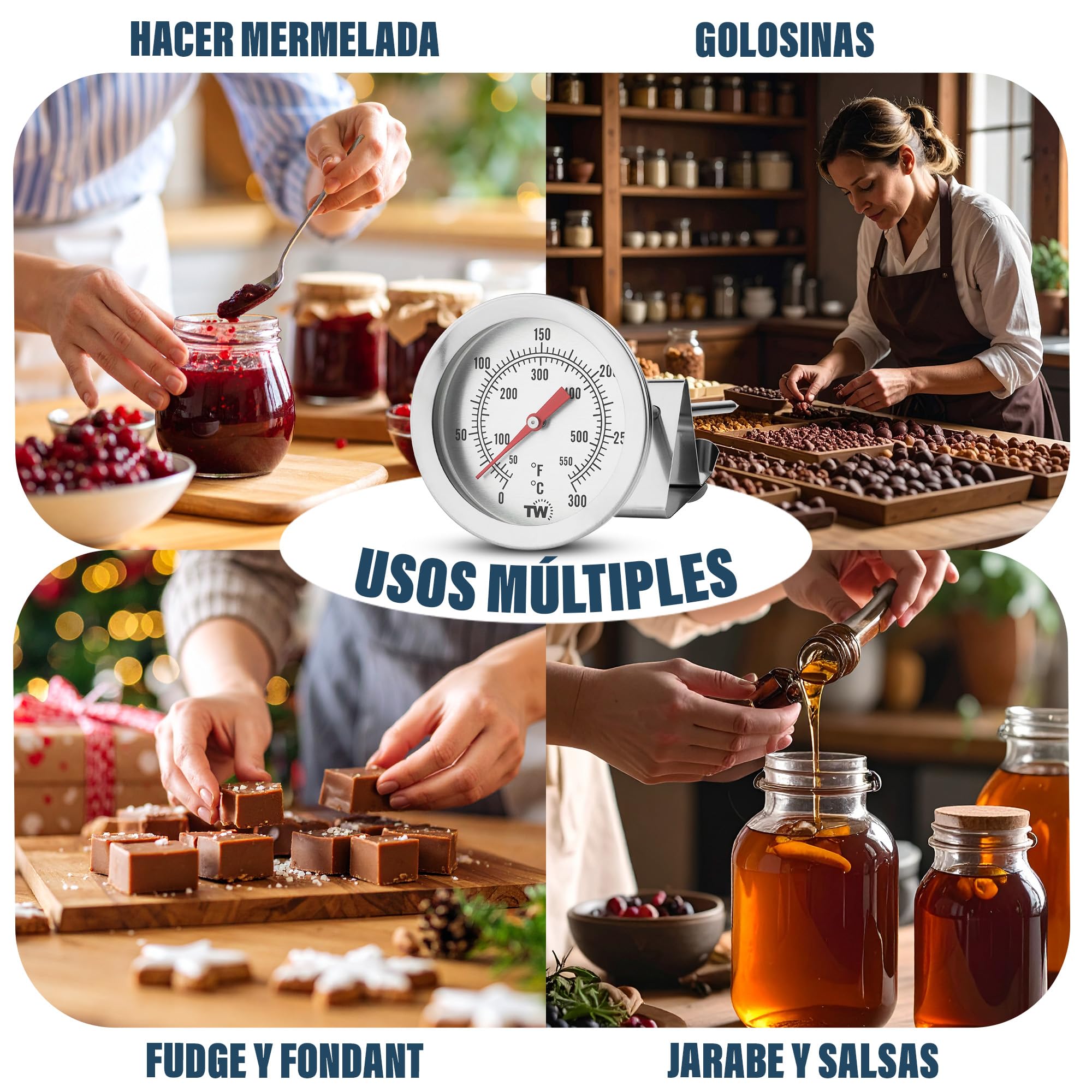Termómetro de caramelo profesional con clip, sonda de acero inoxidable para cocina