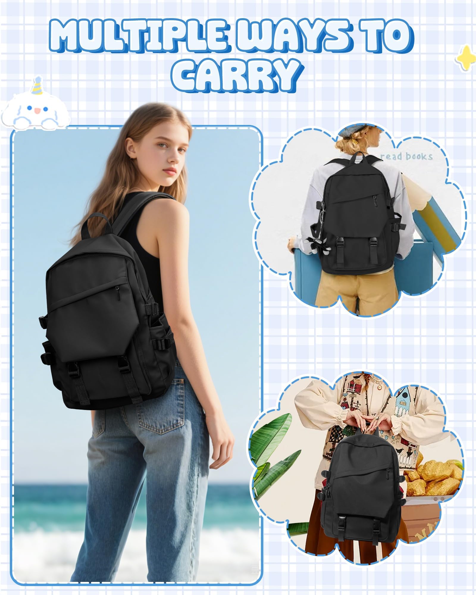 SZLX Schulrucksack Damen Leichte Schultasche Casual Daypack College Laptop-Rucksack für Männer Frauen Wasserfestes Reise Rucksack für Sports High School Backpack Teenager Schultaschen Rucksack Mädchen