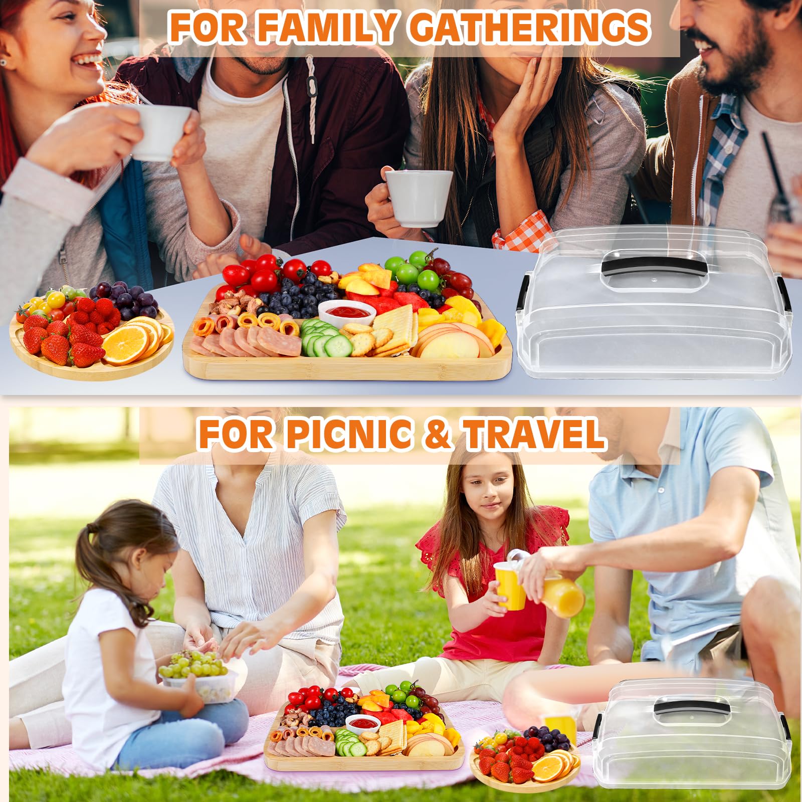 Charcuterie Board Food Serving Tray Locking Lid Cheese - View #2